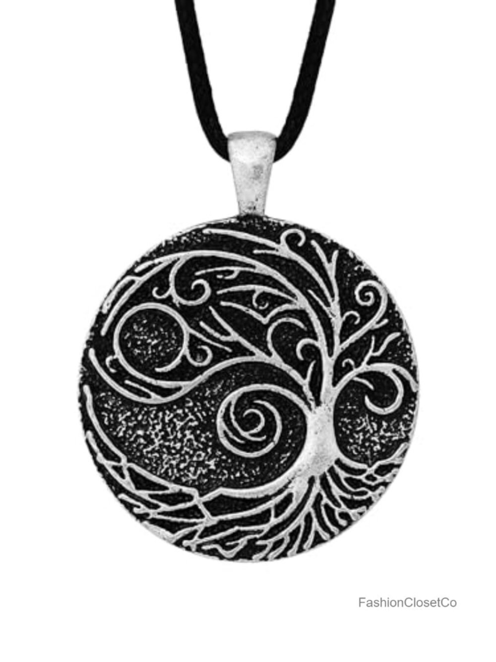 Viking Celtic Wiccan Tree of Life Pendant Necklace Faux Leather Cord